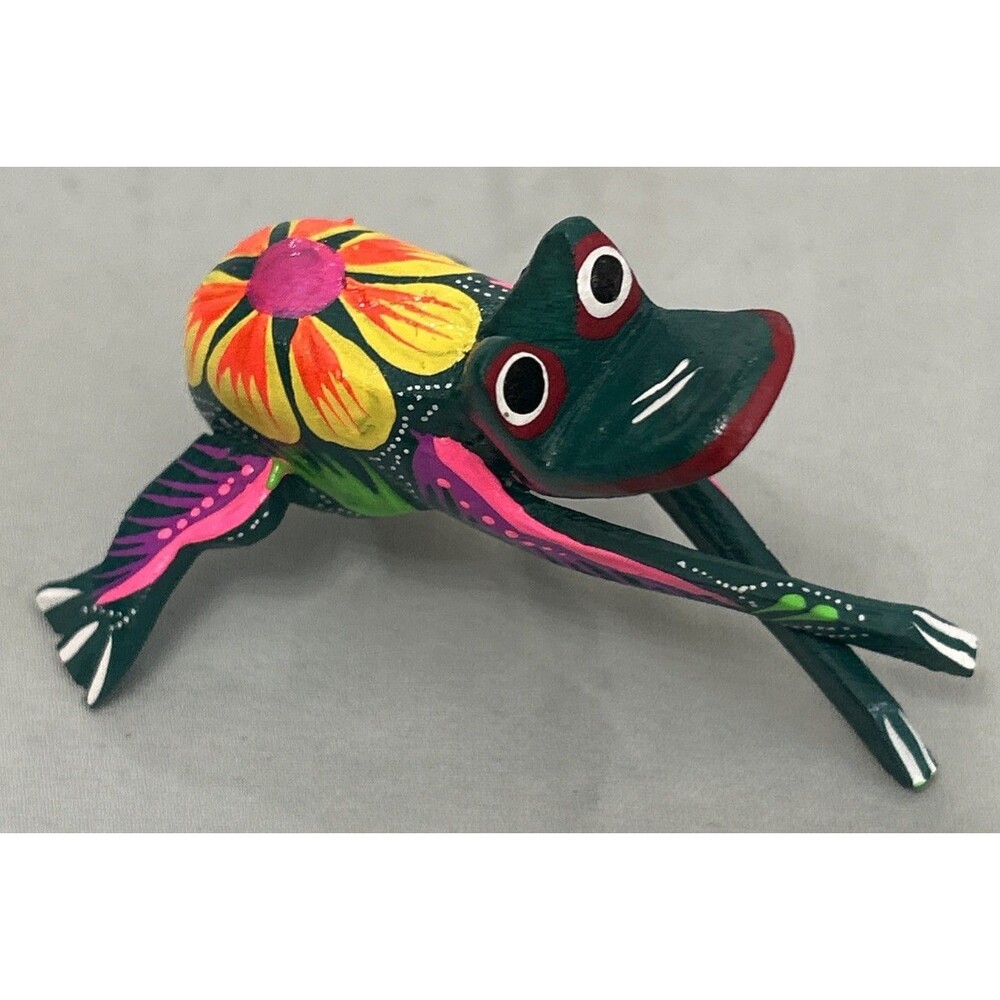 Folk Art Frog Alebrije-Hand Painted Wood Carved Colorful Frog Oaxaca, Mexico